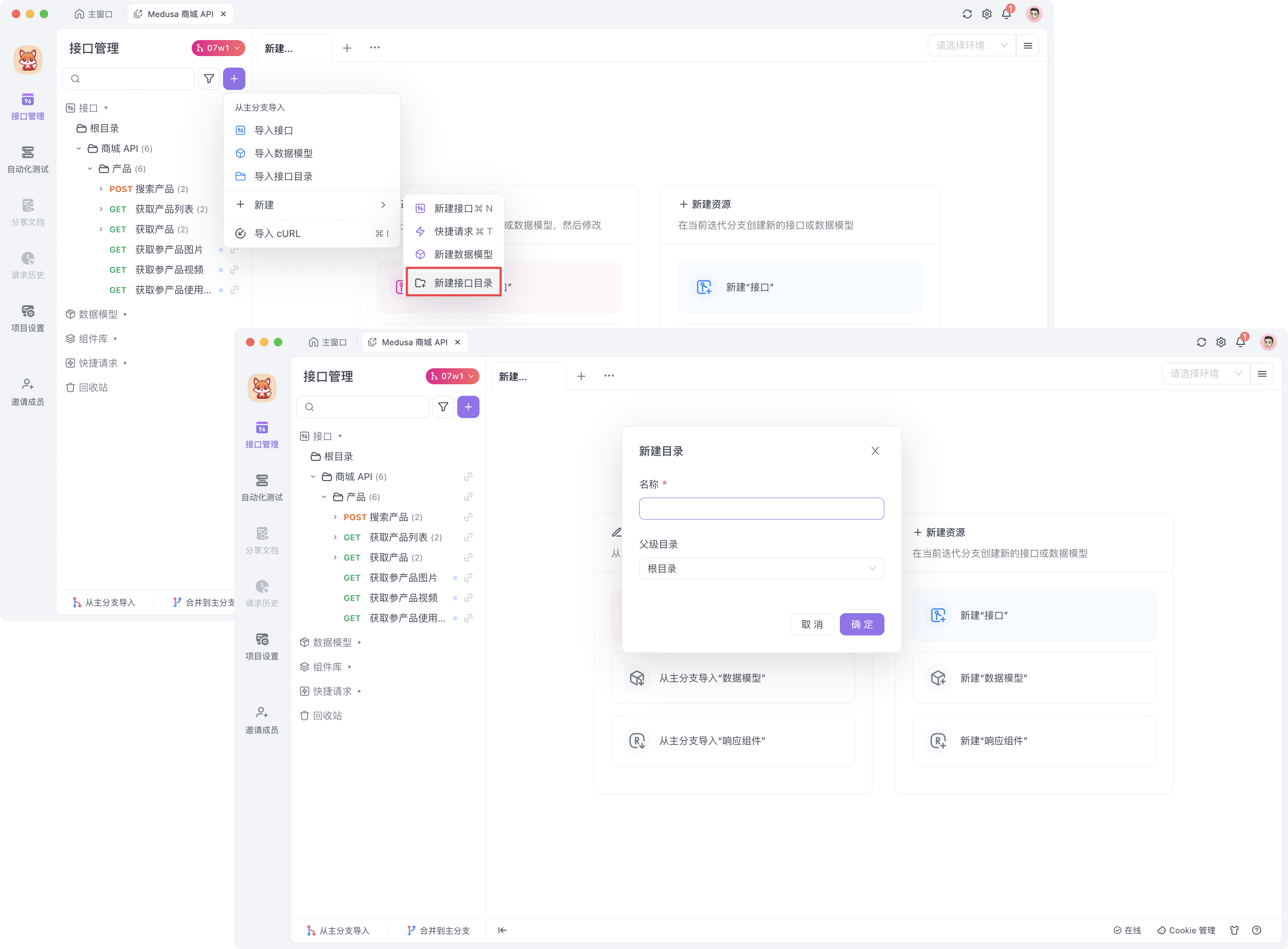 Apifox 迭代分支新建资源